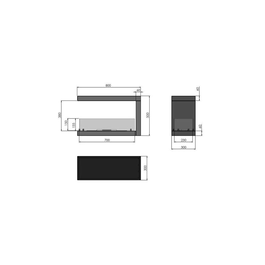 InFire - Biokamin nurka 80x50 cm 3kW kahepoolne