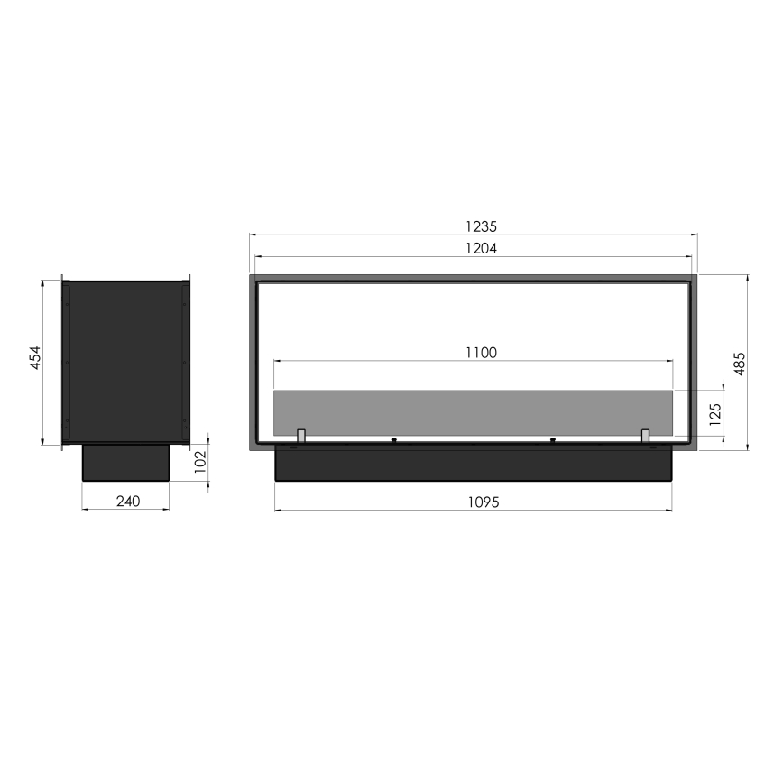 InFire - Sisseehitatud BIO kamin 48,5x123,5 cm 6kW must