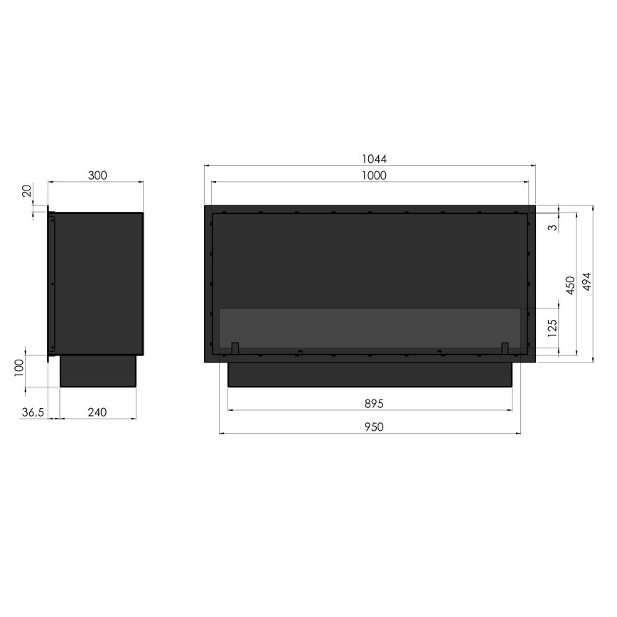 InFire - Sisseehitatud BIO kamin 49,4x104,4 cm 6kW must