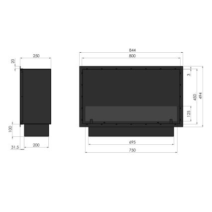 InFire - Sisseehitatud BIO kamin 49,4x84,4 cm 3,5kW must
