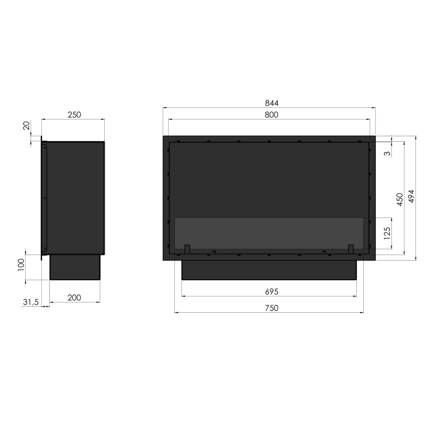 InFire - Sisseehitatud BIO kamin 49,4x84,4 cm 3,5kW must