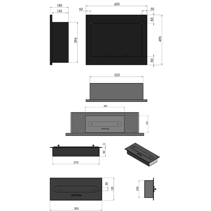 InFire - Sisseehitatud BIO kamin 49x60 cm 3kW must