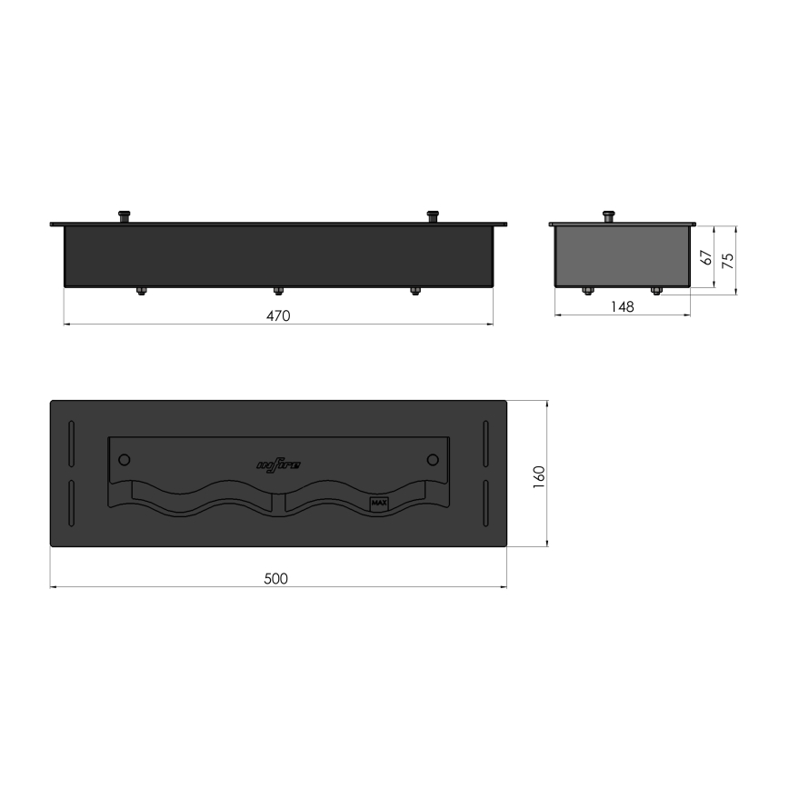 InFire - Sisseehitatud BIO kamin 7,5x50 cm 3,5kW must