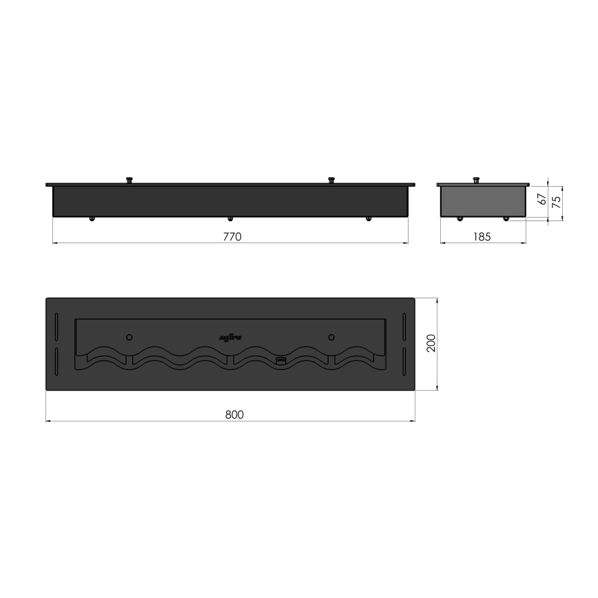 InFire - Sisseehitatud BIO kamin 7,5x80 cm 6kW must