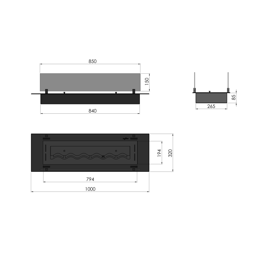 InFire - Sisseehitatud BIO kamin 8,5x100 cm 6kW must