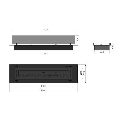 InFire - Sisseehitatud BIO kamin 8,5x120 cm 6kW must