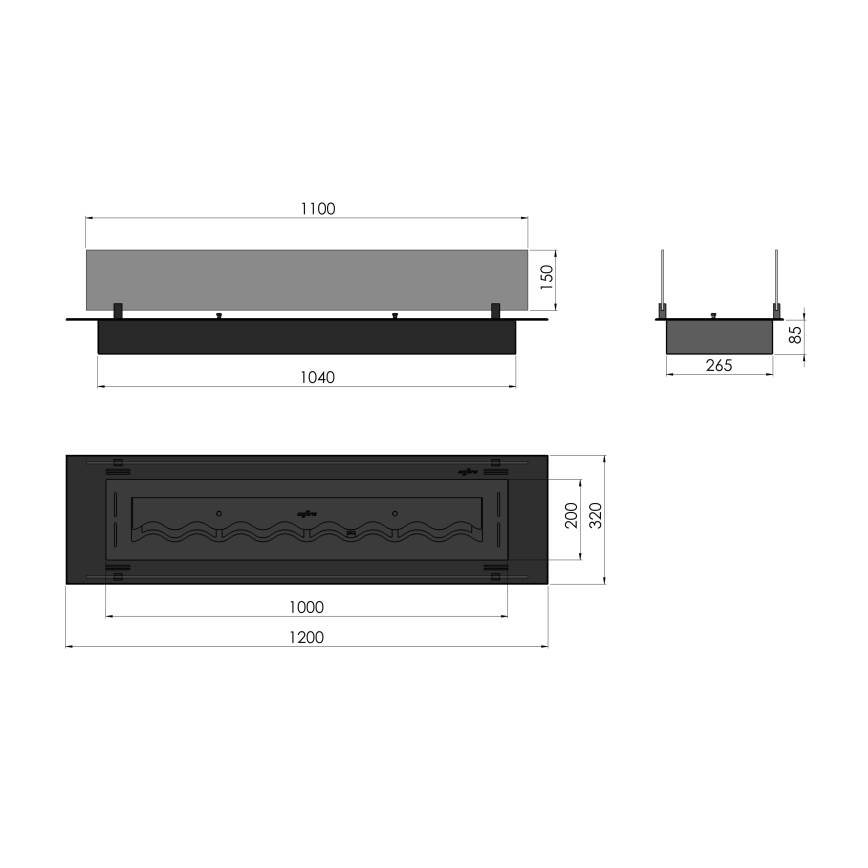 InFire - Sisseehitatud BIO kamin 8,5x120 cm 6kW must