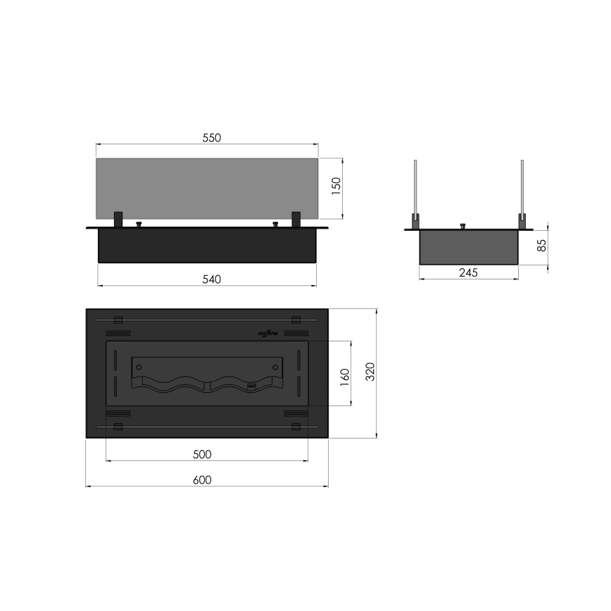 InFire - Sisseehitatud BIO kamin 8,5x60 cm 3,5kW must