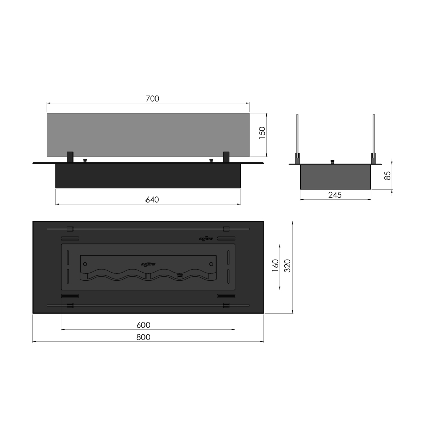 InFire - Sisseehitatud BIO kamin 8,5x80 cm 3,5kW must