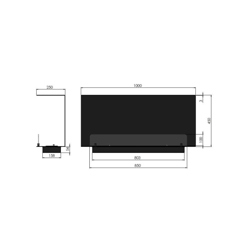 InFire - Sisseehitatud biokamin 100x45 cm 3kW must