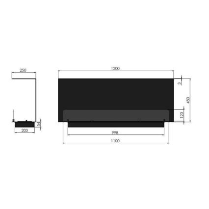 InFire - Sisseehitatud biokamin 120x45 cm 3kW must