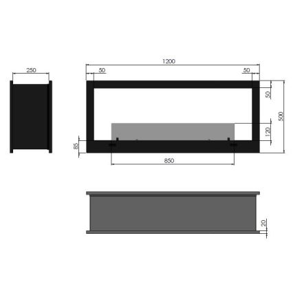 InFire - Sisseehitatud biokamin 120x50 cm 3kW kahepoolne