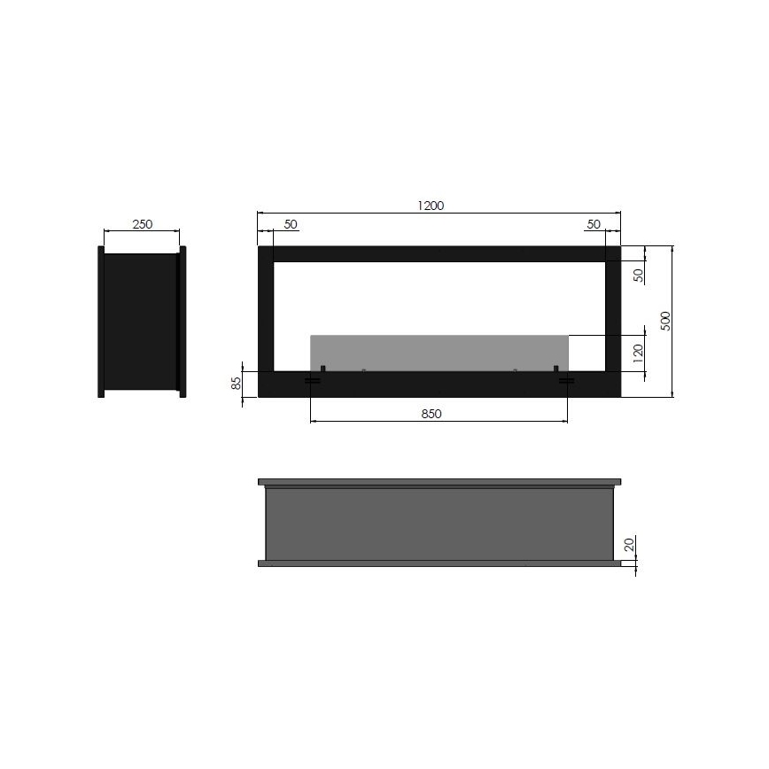 InFire - Sisseehitatud biokamin 120x50 cm 3kW kahepoolne