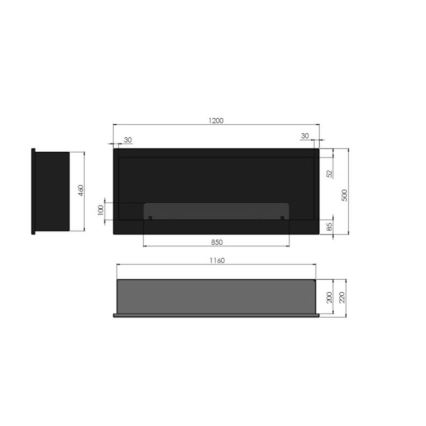 InFire - Sisseehitatud biokamin 120x50 cm 3kW must