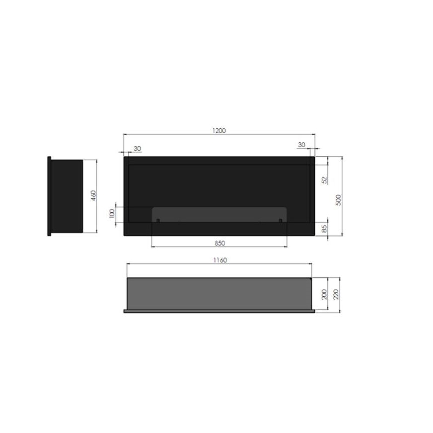 InFire - Sisseehitatud biokamin 120x50 cm 3kW must