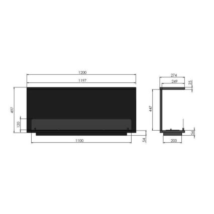 InFire - Sisseehitatud biokamin 120x50 cm 3kW must