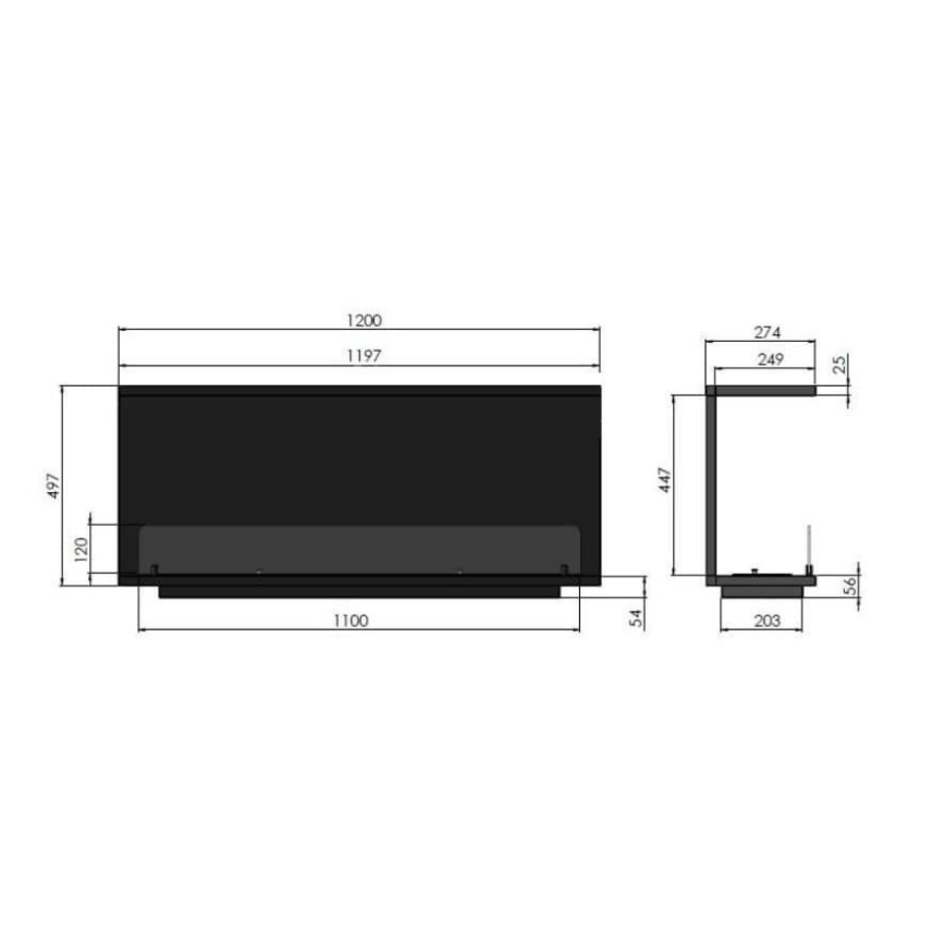 InFire - Sisseehitatud biokamin 120x50 cm 3kW must