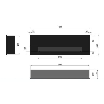 InFire - Sisseehitatud biokamin 150x50 cm 4,2kW must