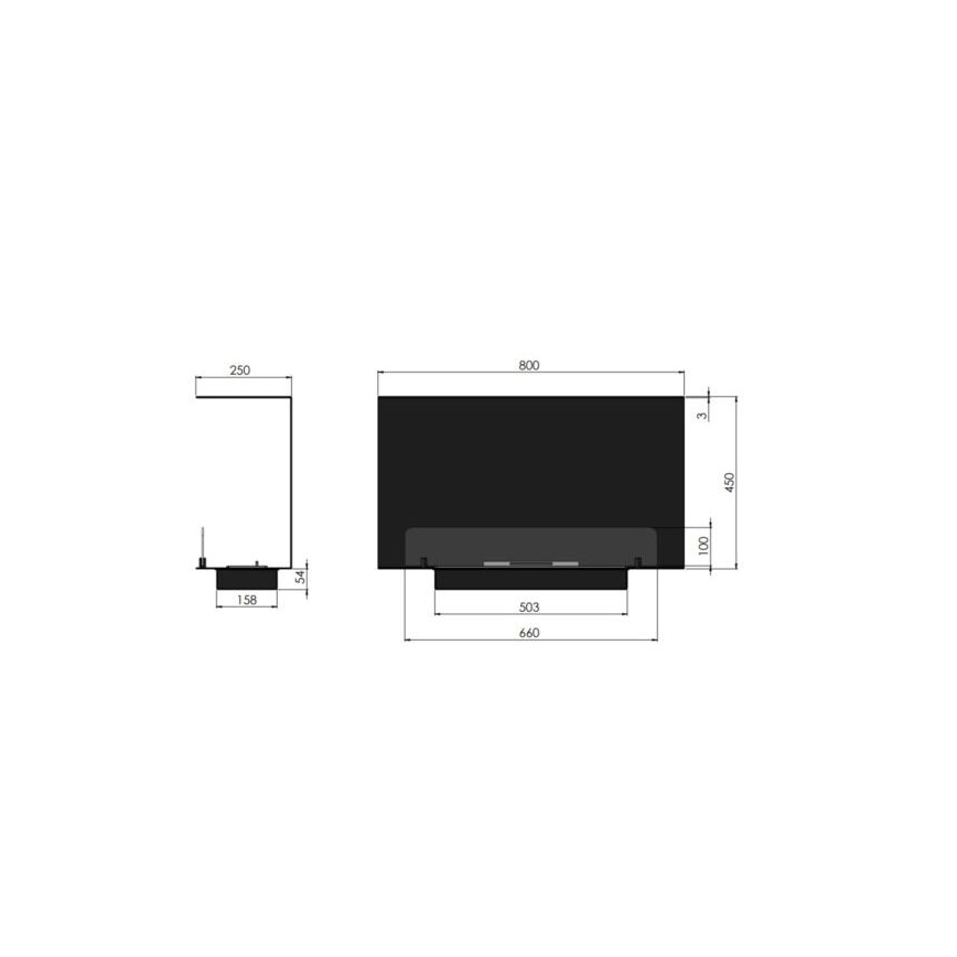 InFire - Sisseehitatud biokamin 80x45 cm 3kW must