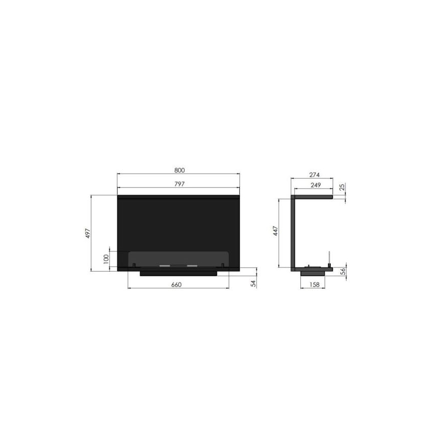 InFire - Sisseehitatud biokamin 80x45 cm 3kW must