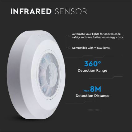 Infrapuna liikumisandur 360° 200W/230V valge