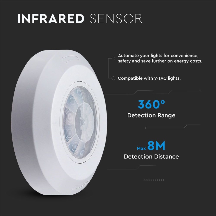 Infrapuna liikumisandur 360° 200W/230V valge