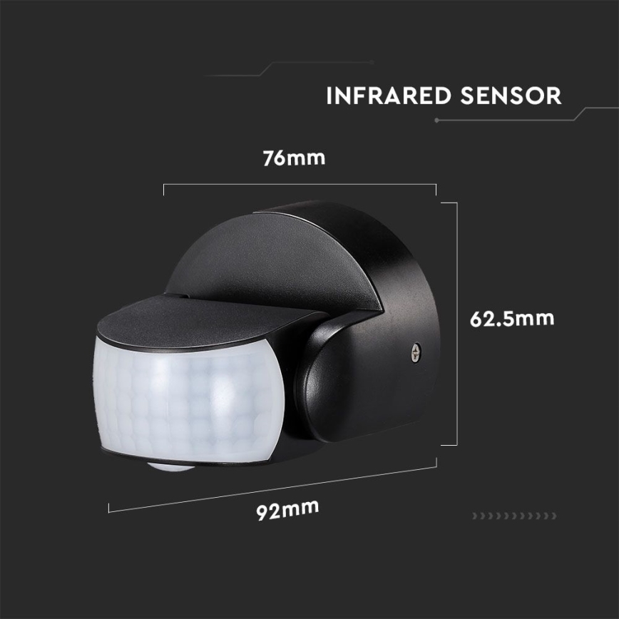 Infrapuna väli liikumisandur 180/360° 600W/230V IP65 must
