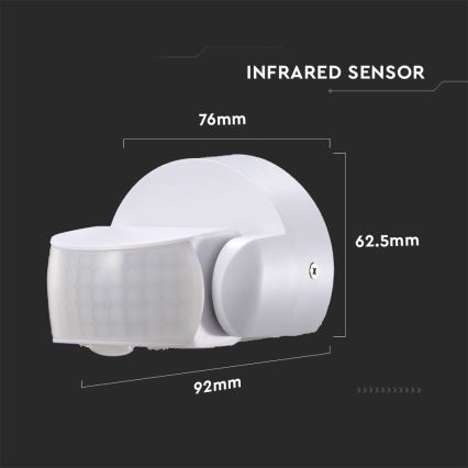 Infrapuna väli liikumisandur 180/360° 600W/230V IP65 valge