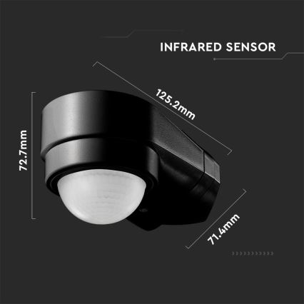 Infrapuna väli liikumisandur 240° 600W/230V IP65 must