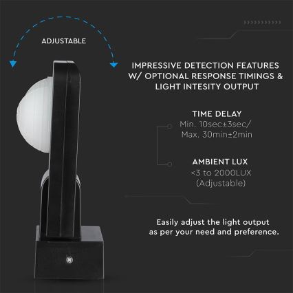 Infrapuna väli liikumisandur 360° 1000W/230V IP65 must