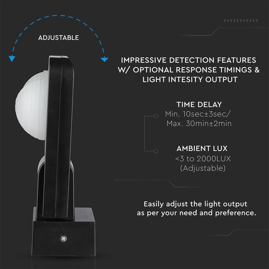 Infrapuna väli liikumisandur 360° 1000W/230V IP65 must