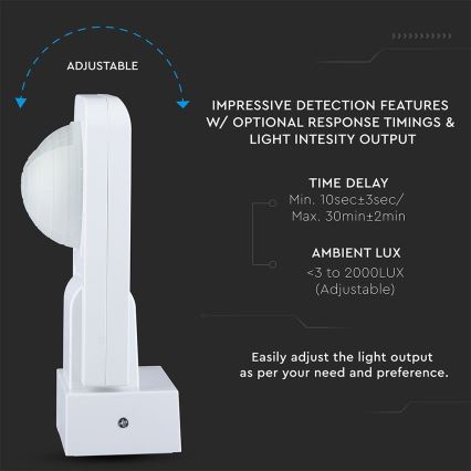 Infrapuna väli liikumisandur 360° 1000W/230V IP65 valge