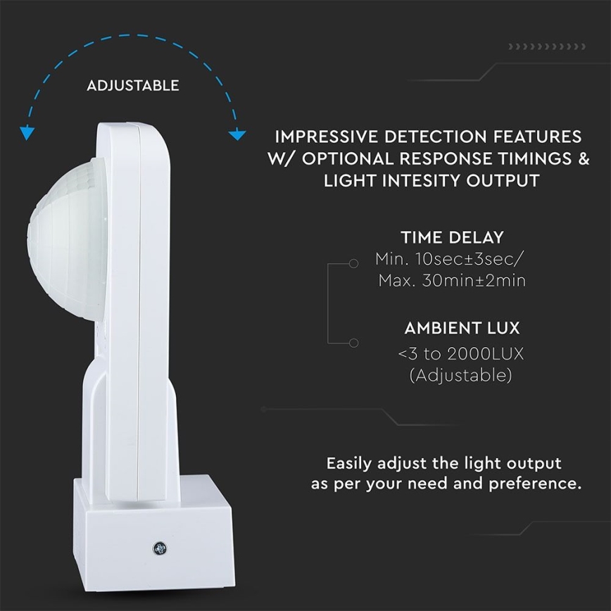 Infrapuna väli liikumisandur 360° 1000W/230V IP65 valge