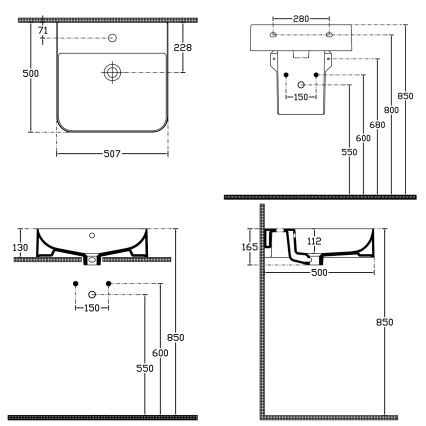 Isvea - Lauale/seinale paigaldatav valamu SOTT AQUA 50x50 cm keraamika/valge