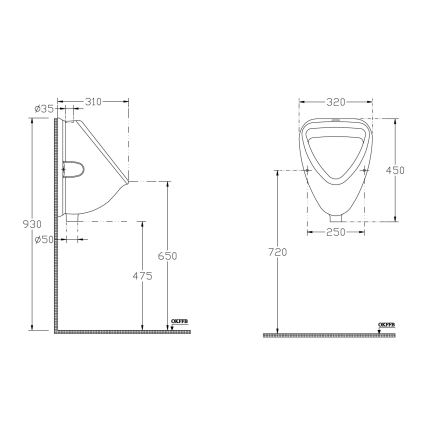 Isvea - Pissuaar ülemise veesisendiga, keraamiline/valge