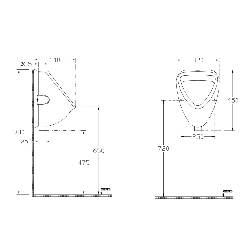 Isvea - Pissuaar ülemise veesisendiga, keraamiline/valge
