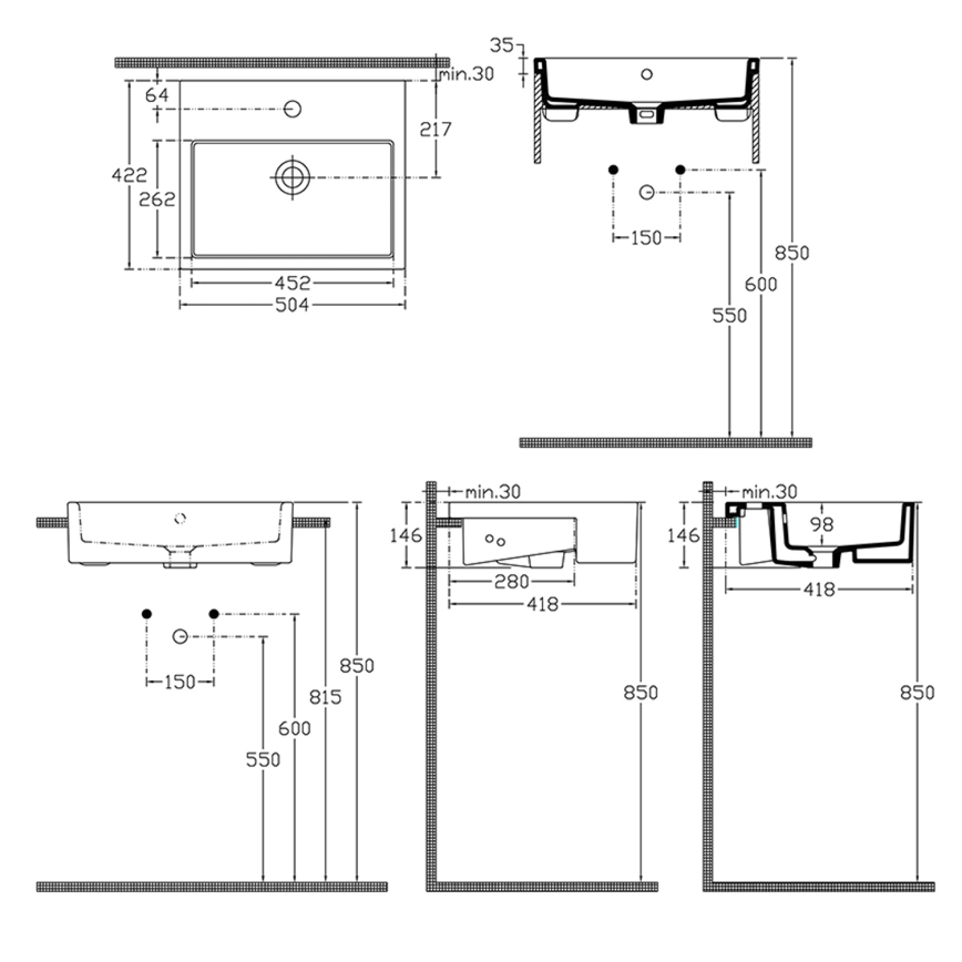 Isvea - Poolsüvistatav valamu PURITY 50x42 cm keraamiline/valge