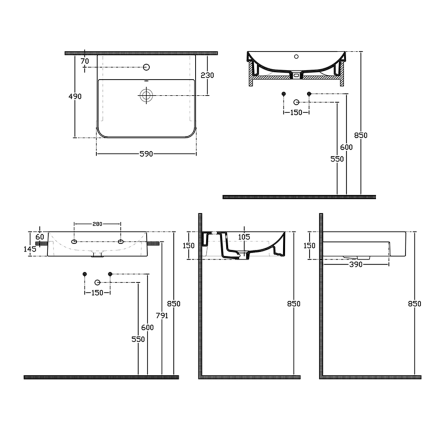 Isvea - Poolsüvistatav valamu SOTT AQUA 59x49 cm keraamika/valge