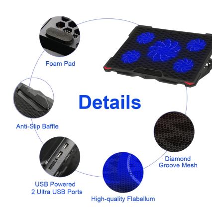 Jahutusalus arvutile 5x ventilaator 2xUSB must