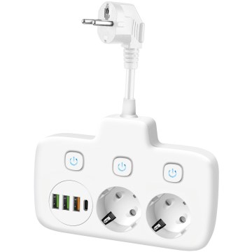 Jaotuspesa lülitiga LINEA 2x230V + 4xUSB A/C SCHUKO valge
