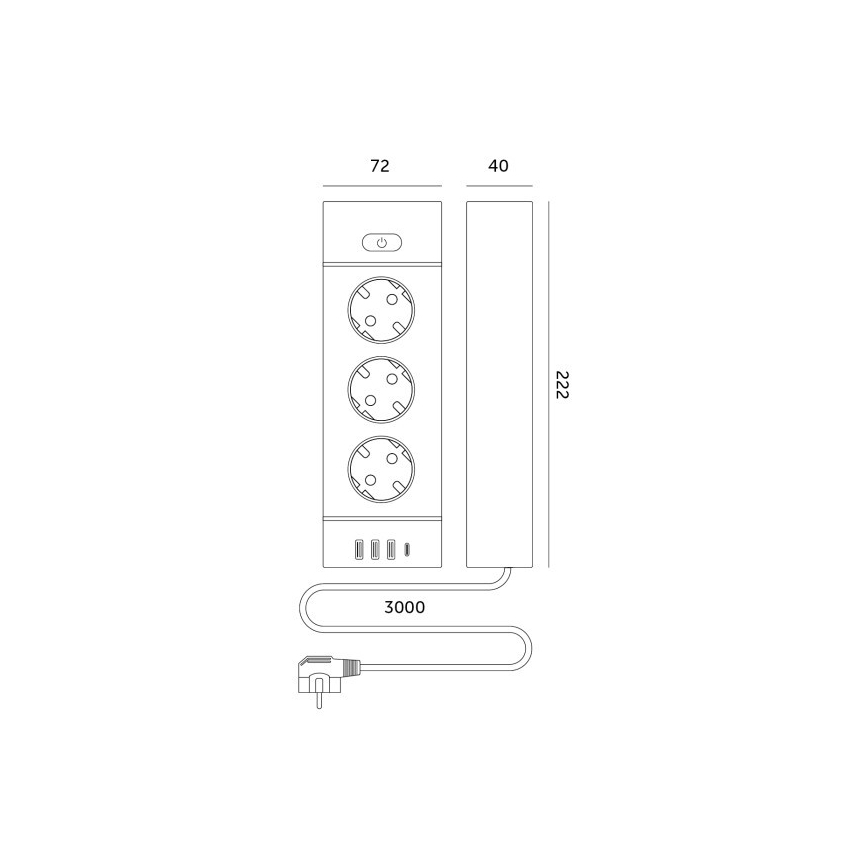 Jaotuspesa lülitiga LINEA PRO 3x230V + 3xUSB-A + 1xUSB-C SCHUKO 3 m valge