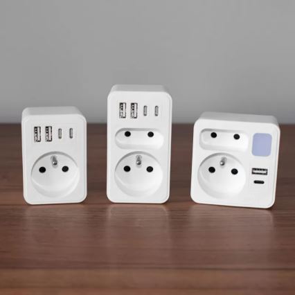 Pistikupesa jagaja 2x + USB-C + USB-A koos LED-valgustusega LED/0,5W/230V 3000K