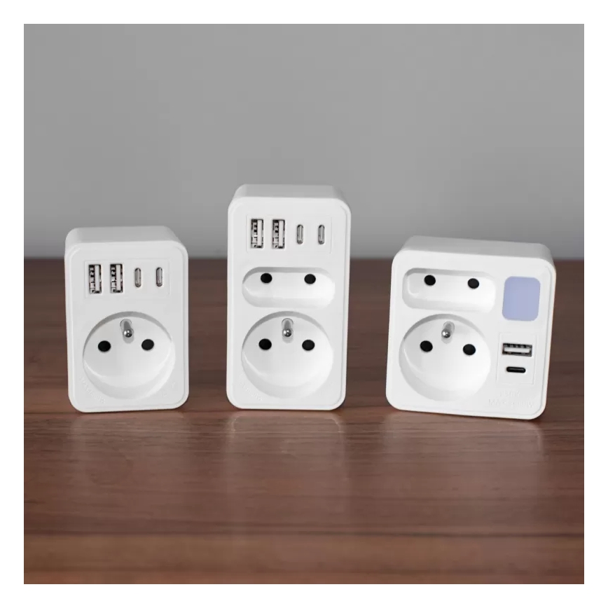 Pistikupesa jagaja 2x + USB-C + USB-A koos LED-valgustusega LED/0,5W/230V 3000K