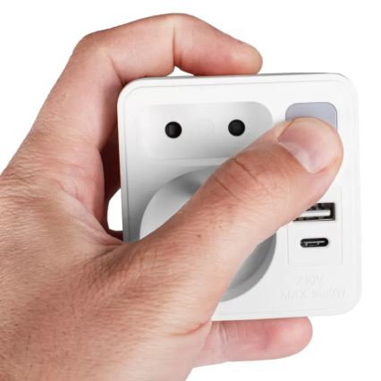 Pistikupesa jagaja 2x + USB-C + USB-A koos LED-valgustusega LED/0,5W/230V 3000K