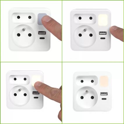 Pistikupesa jagaja 2x + USB-C + USB-A koos LED-valgustusega LED/0,5W/230V 3000K