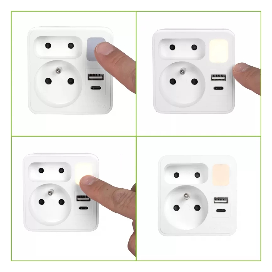 Pistikupesa jagaja 2x + USB-C + USB-A koos LED-valgustusega LED/0,5W/230V 3000K
