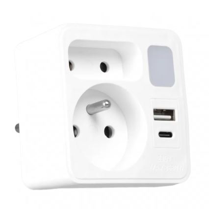 Pistikupesa jagaja 2x + USB-C + USB-A koos LED-valgustusega LED/0,5W/230V 3000K