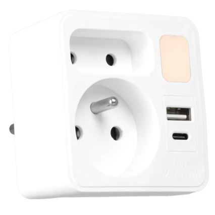 Pistikupesa jagaja 2x + USB-C + USB-A koos LED-valgustusega LED/0,5W/230V 3000K
