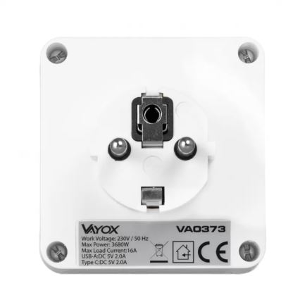 Pistikupesa jagaja 2x + USB-C + USB-A koos LED-valgustusega LED/0,5W/230V 3000K
