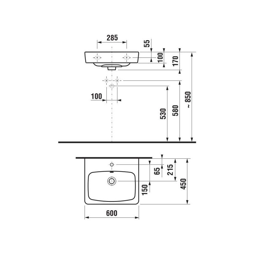 JIKA H8103820001041 - Seinale kinnitatav valamu LYRA 60x45 cm keraamika/valge